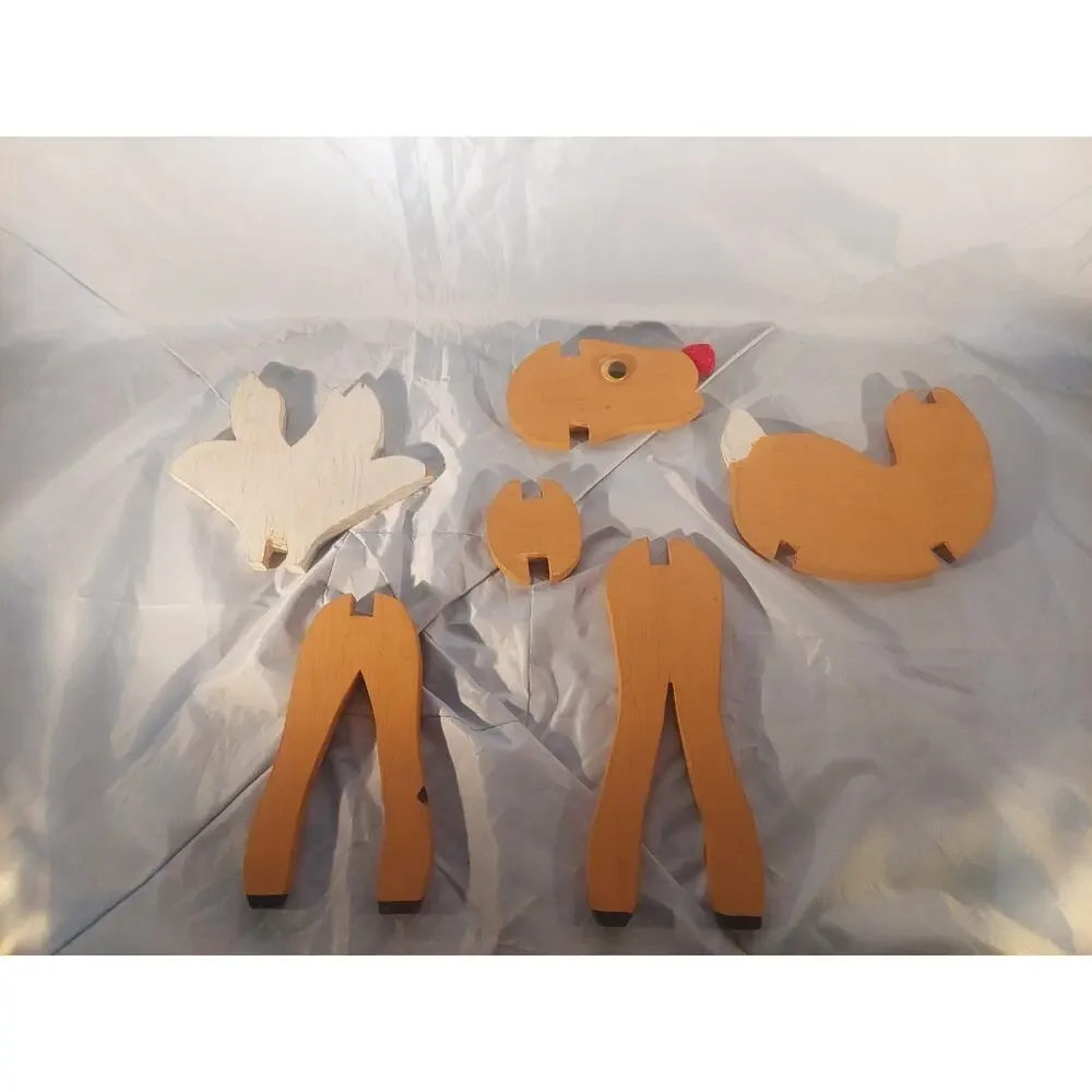 Vintage Rudolph Reindeer Christmas Decoration 19.5” Painted Wood Slot Build